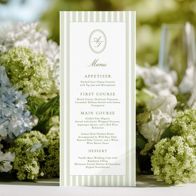 Elegant Green Stripes Wedding Menu (Subido por el creador)
