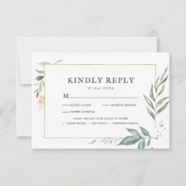 Elegant Greenery Gold Frame Boda RSVP w/Comida
