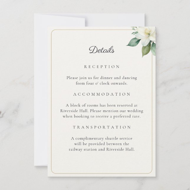 Elegant Greenery Gold Wedding Details QR Code Card (Anverso)