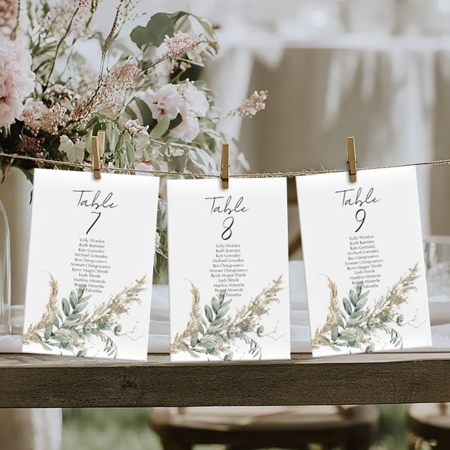 Elegant greenery table number seating chart cards (Subido por el creador)
