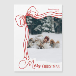 Elegant Hand Drawn Bow Christmas Magnetic Card