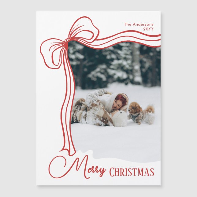 Elegant Hand Drawn Bow Christmas Magnetic Card (Anverso)