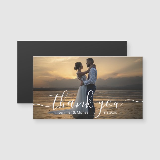 elegant handwriting wedding thank you photo magnet (Anverso/Reverso)