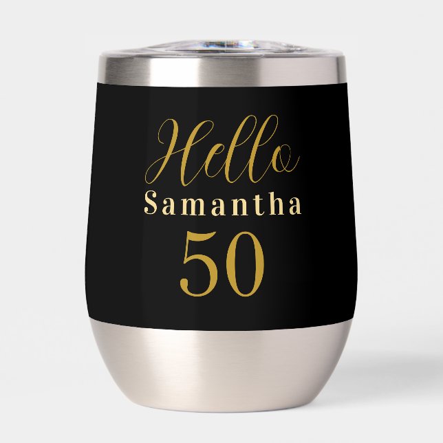 Elegant Hello 50 Black Gold 50th Birthday (Frente)
