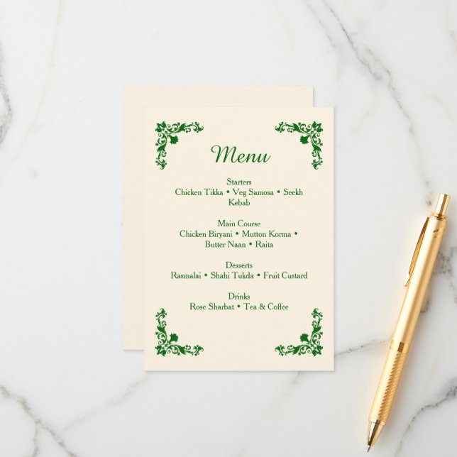 Elegant Ivory & Emerald Floral Wedding Menu (Anverso/Reverso In Situ)