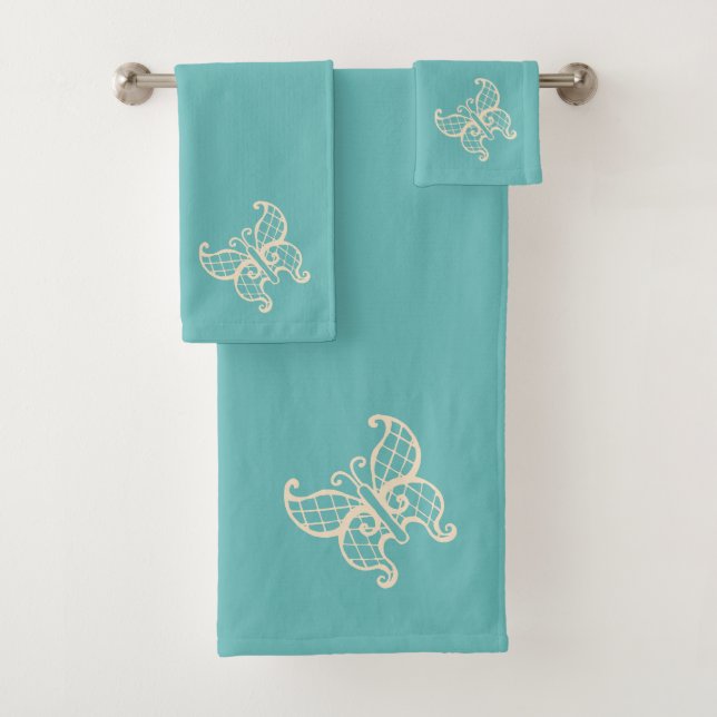 Elegant Lace Butterfly Bath Towels Set Gift (In situ)