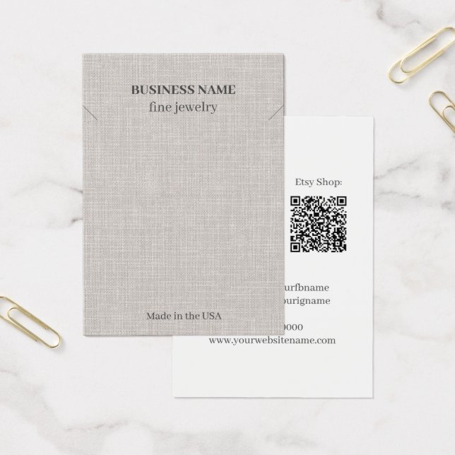 Elegant Linen QR Code Jewelry Business Necklace (Oficina)