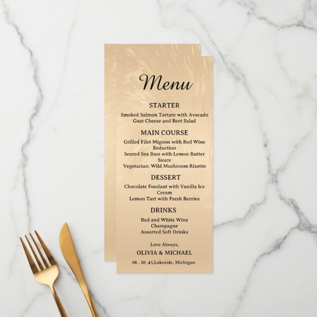 Elegant Luxury Gold Marbled Wedding Menu (Anverso/Reverso In Situ)