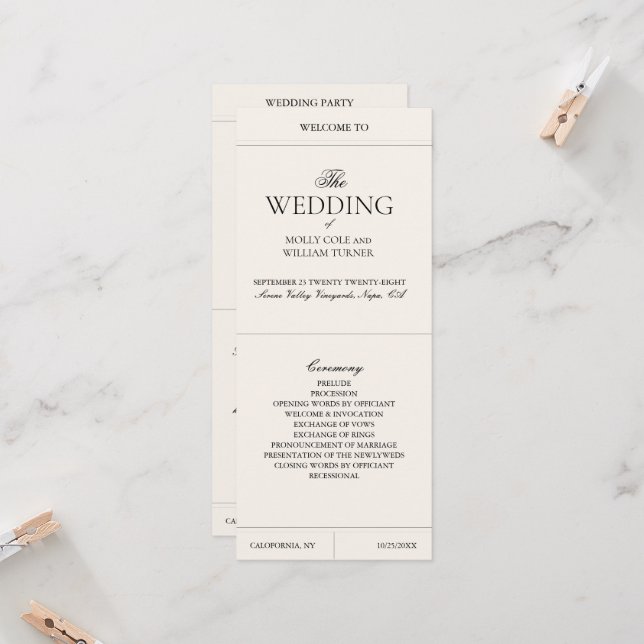 Elegant Luxury Vintage Classic Wedding Programme (Anverso/Reverso In Situ)