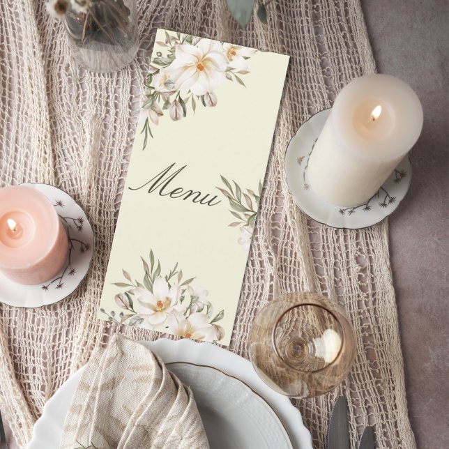 Elegant Magnolia Floral Wedding Menu Card (Subido por el creador)