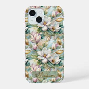 Elegant Magnolias Flowers Gold with Name