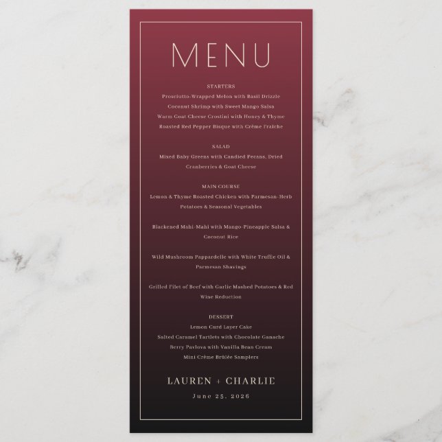 Elegant Maroon Formal Menu (Anverso)