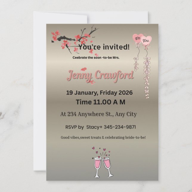 Elegant Metallic Bridal Shower Invitation | Cherry (Anverso)