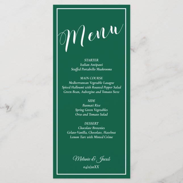 Elegant Minimalist Green Wedding Flat Menu Card (Anverso)