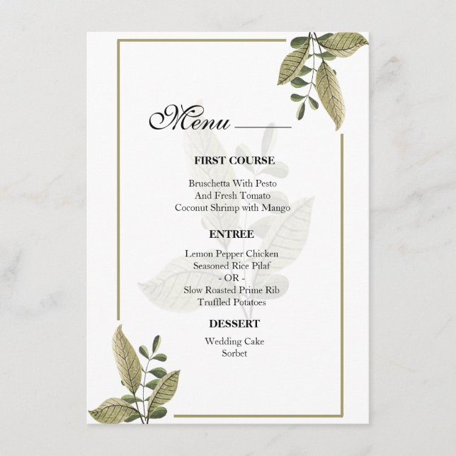 Elegant Minimalist Greenery Wedding  Menu (Anverso)