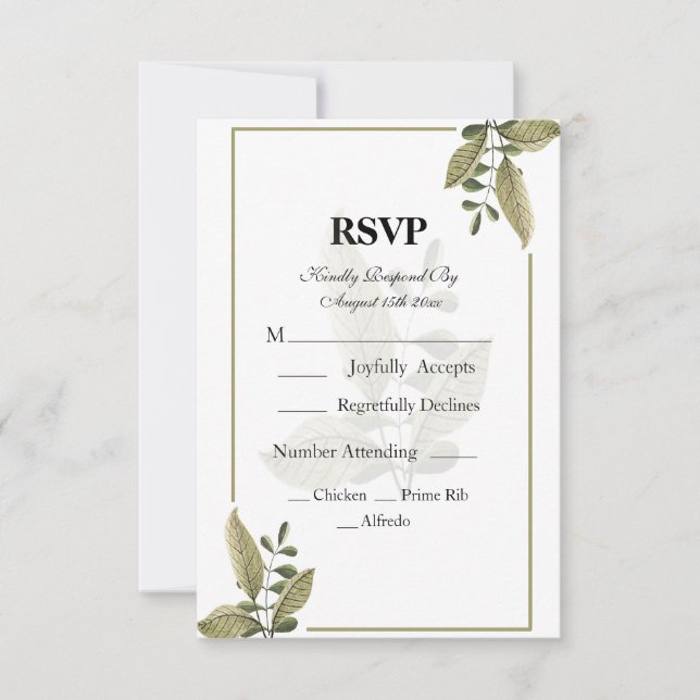 Elegant Minimalist Greenery Wedding RSVP Card (Anverso)