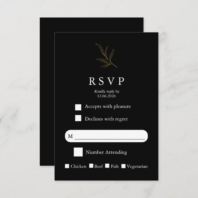 Elegant Minimalist Wedding RSVP Card Modern Simple (Anverso / Reverso)