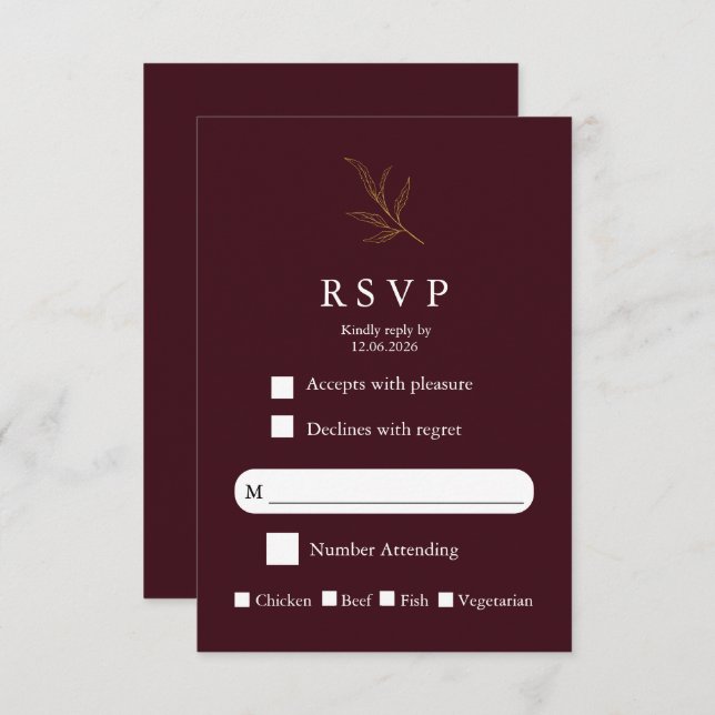 Elegant Minimalist Wedding RSVP Card Modern Simple (Anverso / Reverso)
