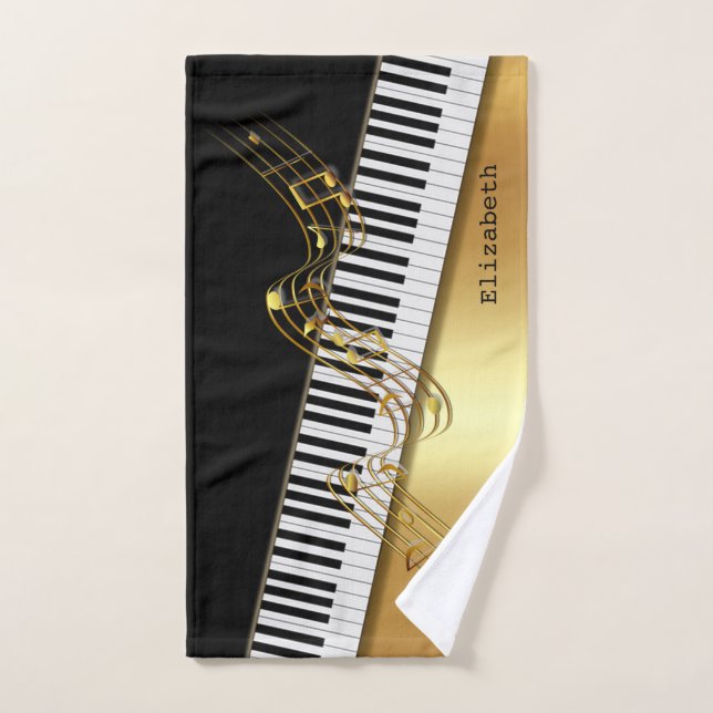 Elegant Modern Black Gold Music Notes,Piano Keys (Toalla de mano)