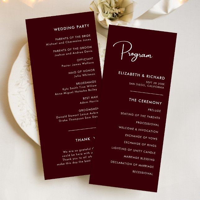 Elegant & Modern Burgundy Wedding Program (Subido por el creador)