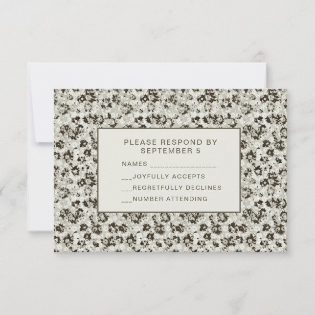 Elegant Modern Floral RSVP Card Silver Black (Anverso)