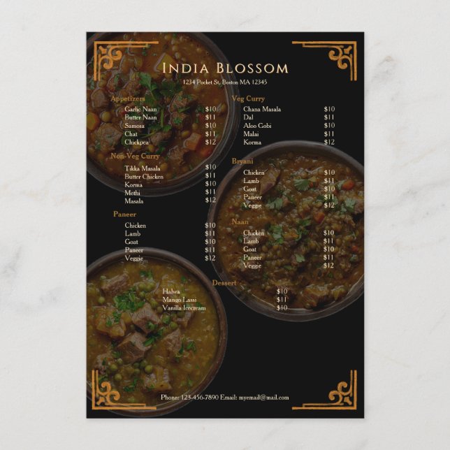 Elegant Modern Indian Restaurant Flat Menu (Anverso)