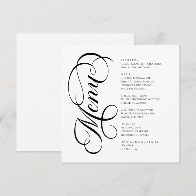 Elegant modern Menu Black and White (Anverso / Reverso)