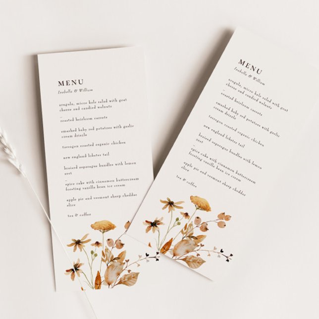 Elegant Modern Woodland Fall Floral Wedding Menu (Subido por el creador)