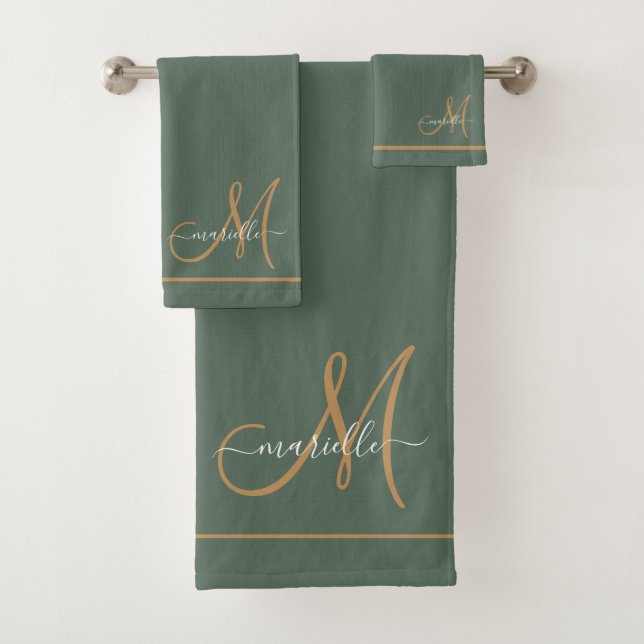 Elegant Monogram Green Gold Script Name  (In situ)