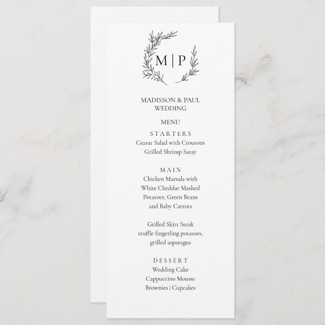 Elegant Monogram Minimalist modern Menu  (Anverso / Reverso)