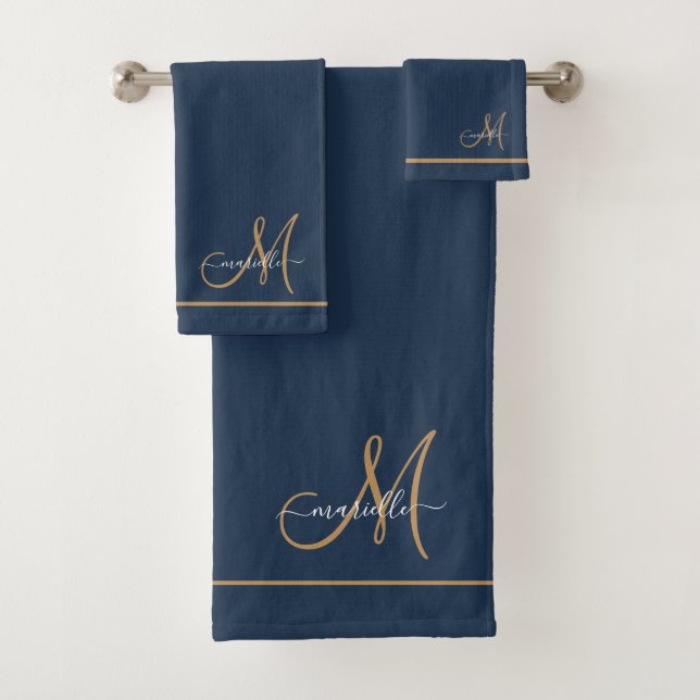 Elegant Monogram Navy Gold Script Name  (In situ)