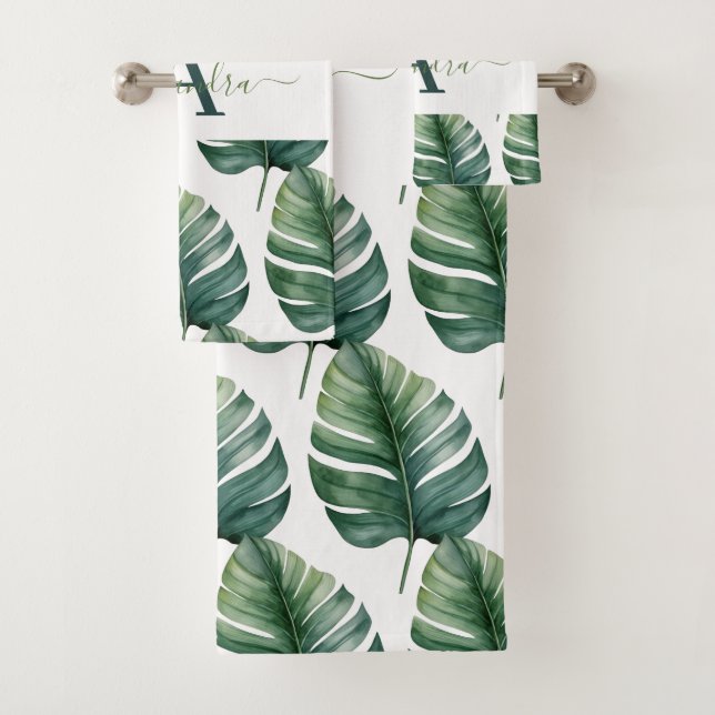Elegant Monstera Greenery Botanical Towel Set (In situ)