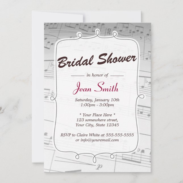 Elegant Music Notes Bridal Shower Invitación (Anverso)