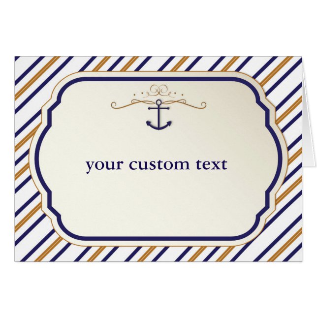 Elegant Nautical Striped Anchor Fold Card (Anverso (Horizontal))