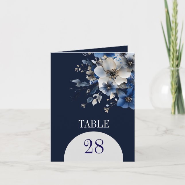 Elegant Navy Blue Floral Table Numbers (Anverso)