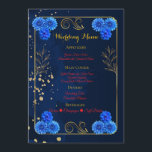 Elegant Navy Blue Reception Menu Template<br><div class="desc">Enhance your reception tables with this elegant blue floral wedding menu card featuring a luxurious gold border. Designed with delicate navy blue watercolor flowers and a classic gold frame, this menu card perfectly complements blue and gold wedding themes. The menu card beautifully displays your reception meal selections while adding a...</div>