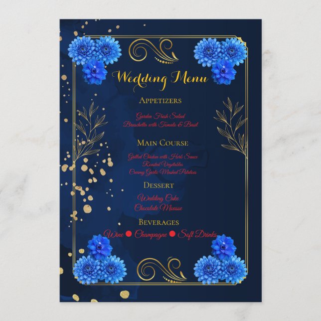 Elegant Navy Blue Reception Menu Template (Anverso)