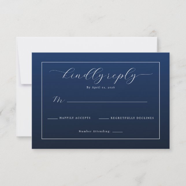 Elegant Navy Blue RSVP Card (Anverso)