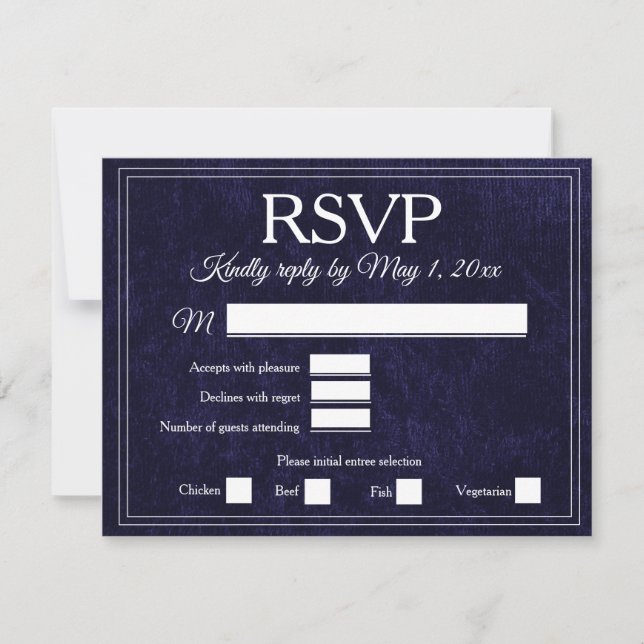 Elegant Navy Blue Velvet RSVP Wedding (Anverso)