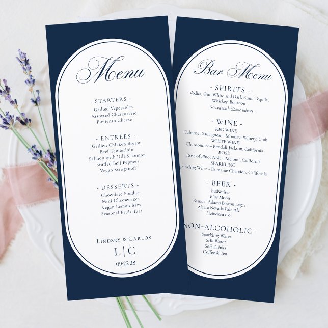 Elegant Navy Blue Wedding Dinner Menu & Bar Menu (Subido por el creador)
