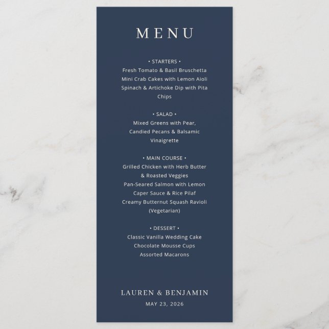Elegant Navy Formal Menu (Anverso)