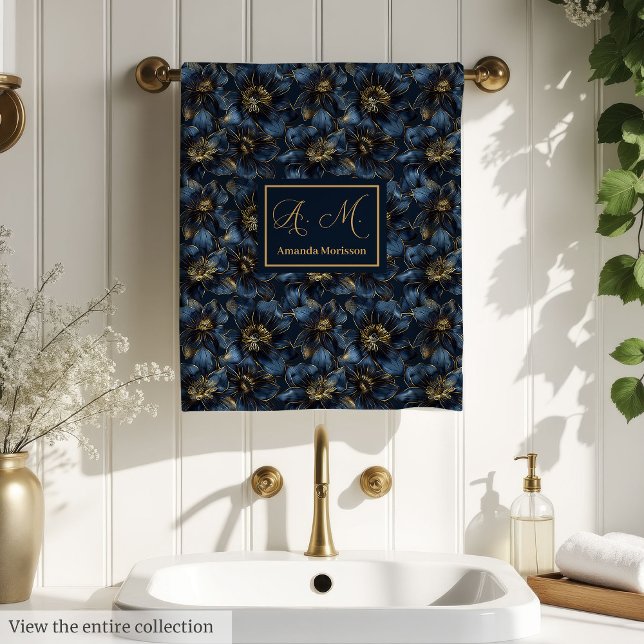 Elegant Navy Gold Towels Custom Name Gift Idea (Elegant Navy Gold Towels Custom Name Gift Idea)