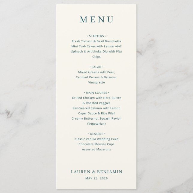 Elegant Navy Minimalist Menu (Anverso)
