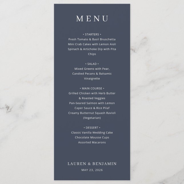 Elegant Navy Typographic Menu (Anverso)
