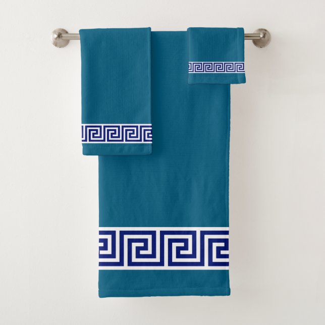 Elegant Ocean Blue & White Bath Towel Set (In situ)