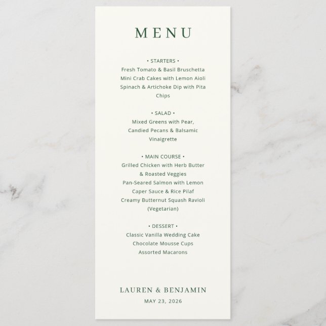 Elegant Off-White Serif Wedding Menu (Anverso)