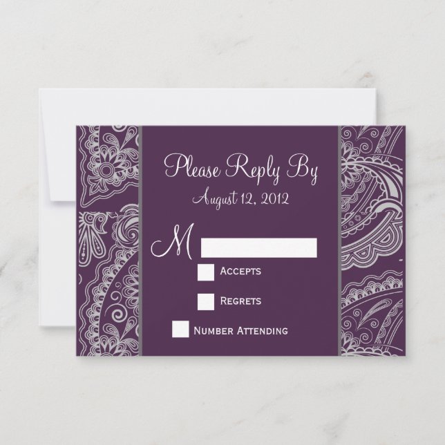 Elegant Paisley RSVP para invitaciones de boda (Anverso)
