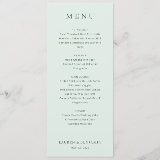 Elegant Pale Green Menu Template (Anverso)