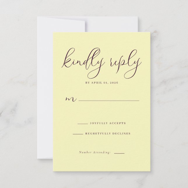 Elegant Pale Yellow RSVP Card (Anverso)