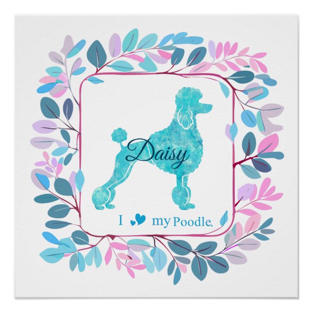 Elegant Pastel Blue Poodle Poster | Personalized (Anverso)
